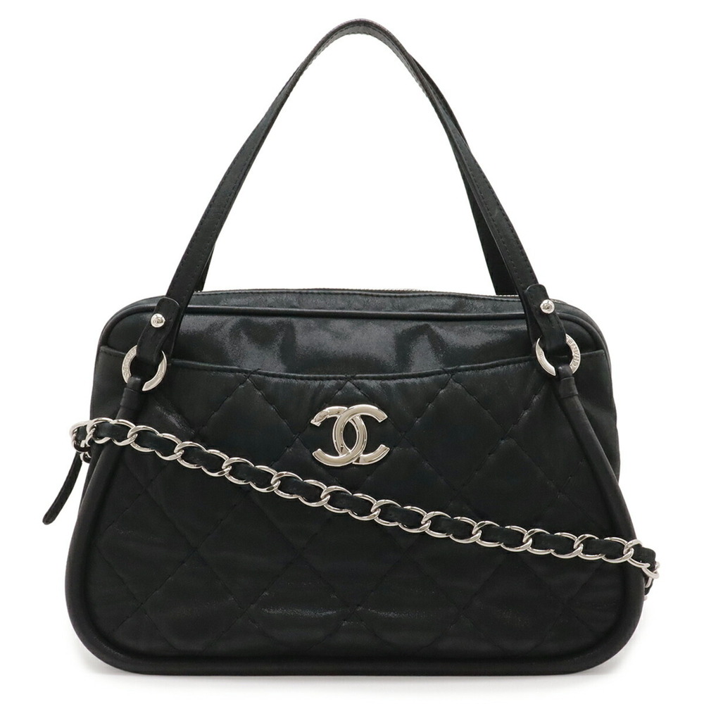 CHANEL Wild Stitch Handbag Chain Shoulder Bag Sparkle Leather Glitter Black
